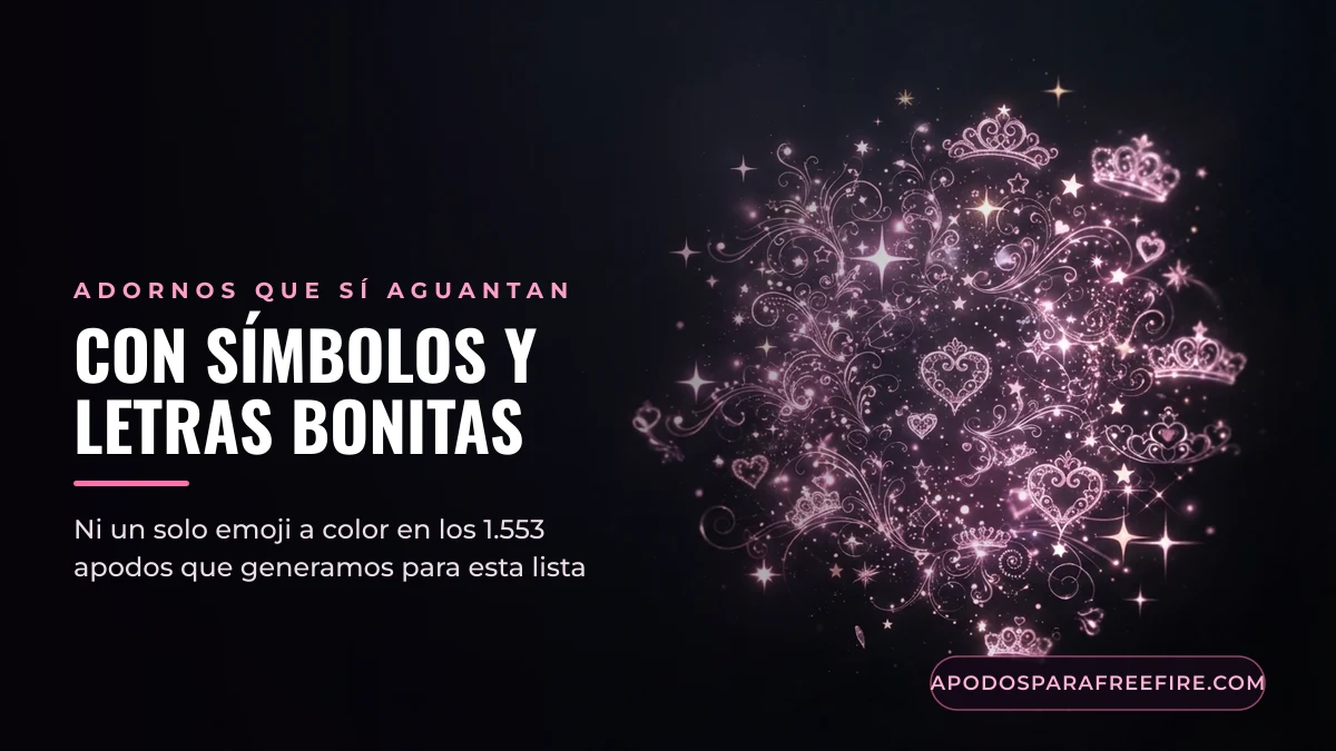 Apodos de mujer para Free Fire con símbolos y letras decorativas