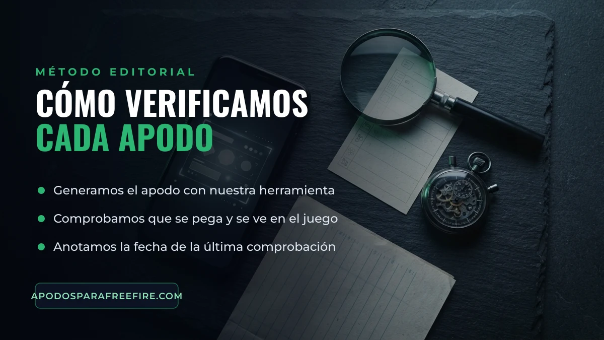 Método editorial para verificar apodos de Free Fire: generar, probar y fechar la comprobación