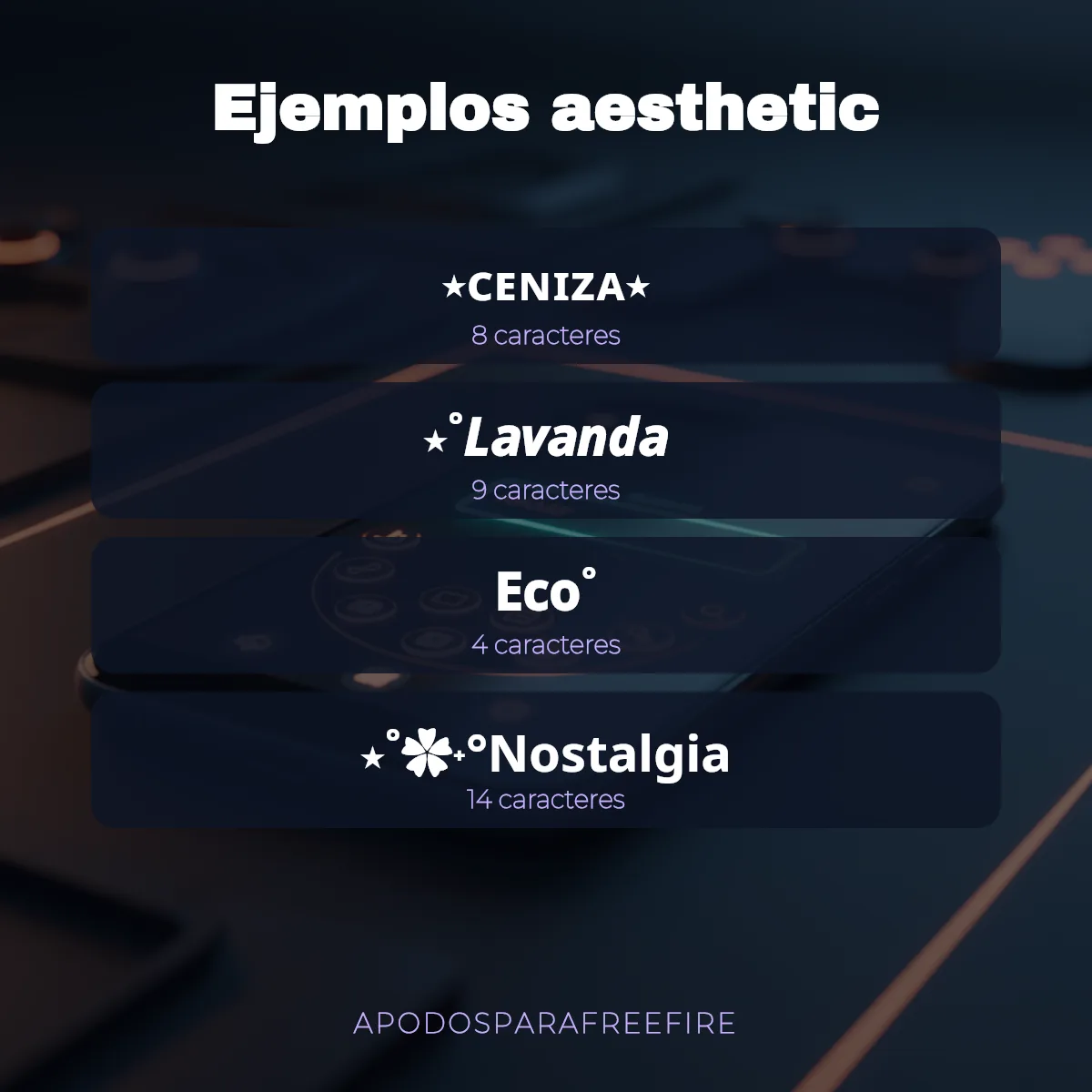 Ejemplos de apodos aesthetic para Free Fire con número de caracteres