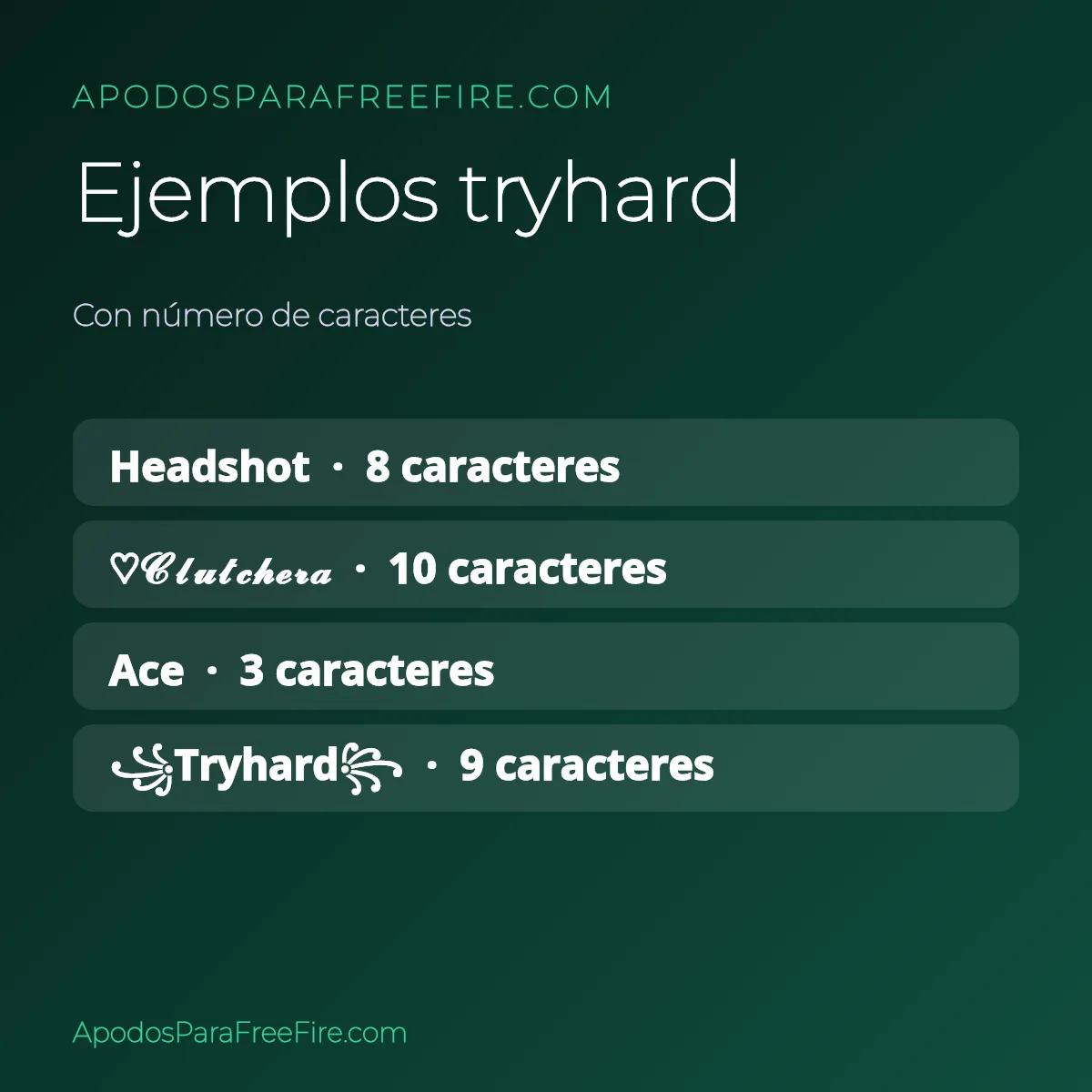 Ejemplos de apodos tryhard para Free Fire con símbolos y número de caracteres