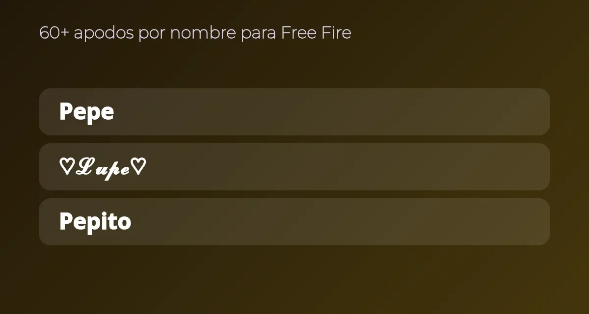 Hipocorísticos y apodos por nombre para Free Fire con símbolos