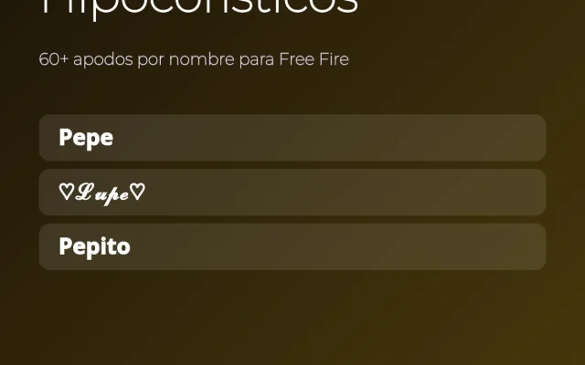 Hipocorísticos y apodos por nombre para Free Fire con símbolos